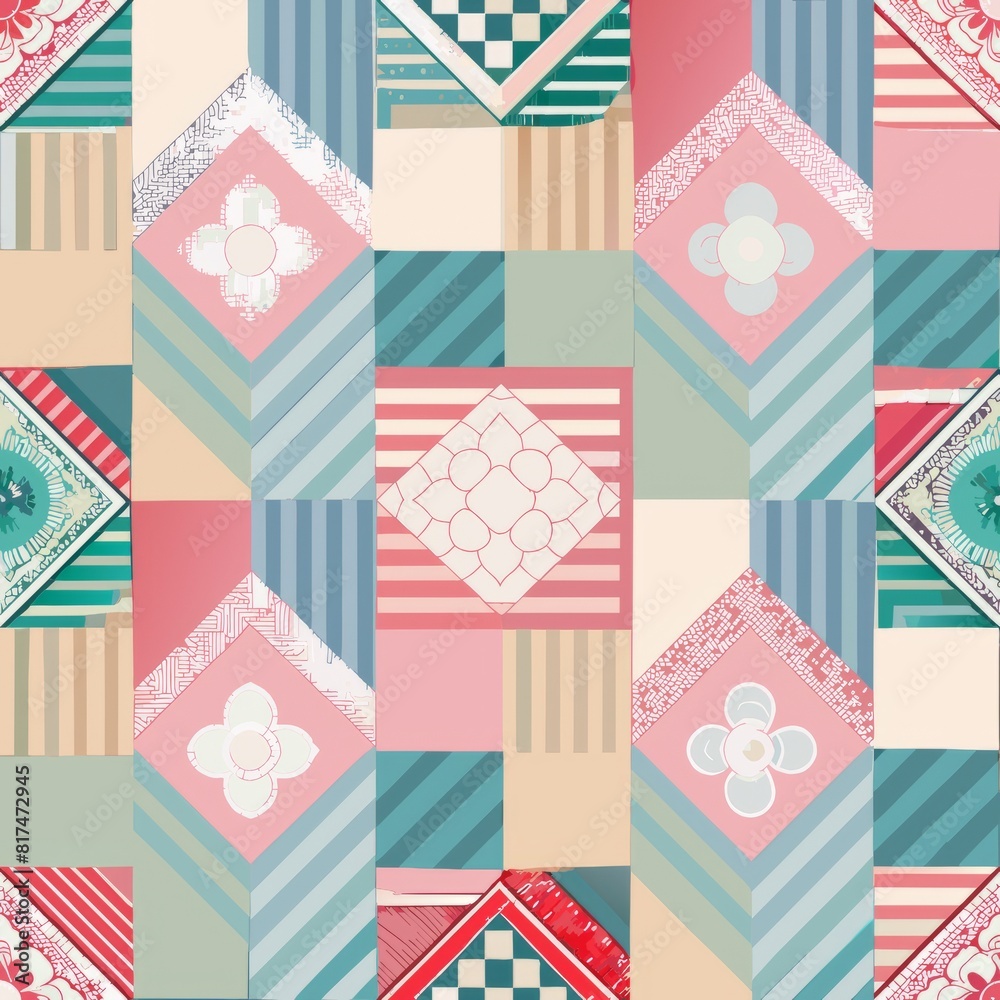 Seamless pattern of traditional Korean patchwork designs in soft pastel colors, evoking the charm of traditional hanbok textiles, Generative AI Seamless pattern of traditional Korean patchwork designs in soft pastel colors, evoking the charm of traditional hanbok textiles, Generative AI