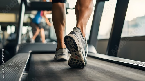 Close-up of man feet on a treadmill running at the gym or at home