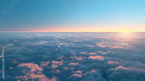 View of the sky from above with the sun rising over the horizon © ma
