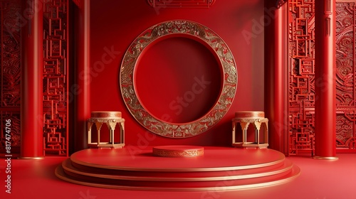 3d podium stage in the chinese style background 