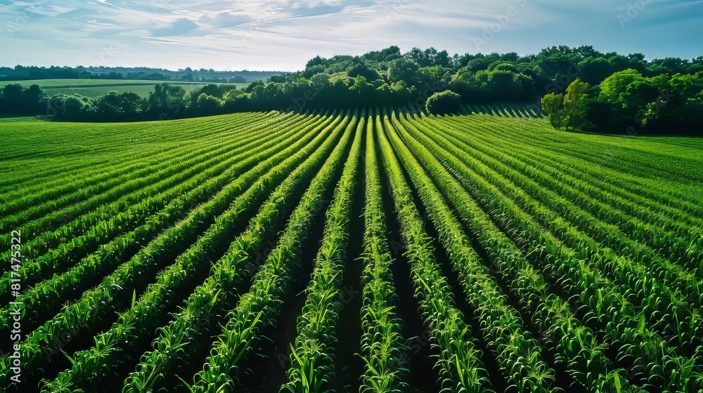 Aerial view of a corn field with perfectly aligned rows creating a mesmerizing pattern Generative AI Aerial view of a corn field with perfectly aligned rows creating a mesmerizing pattern Generative AI