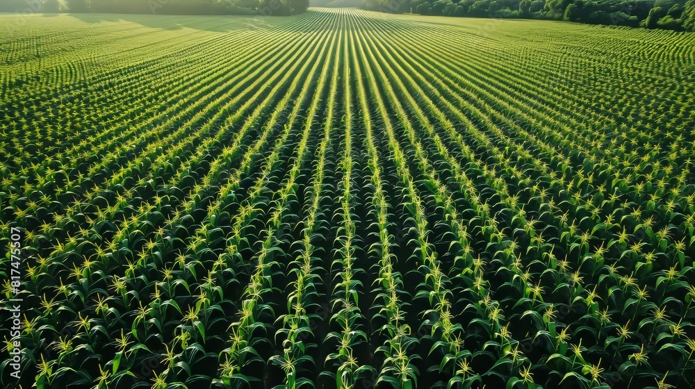 Aerial view of a corn field with perfectly aligned rows creating a mesmerizing pattern Generative AI Aerial view of a corn field with perfectly aligned rows creating a mesmerizing pattern Generative AI