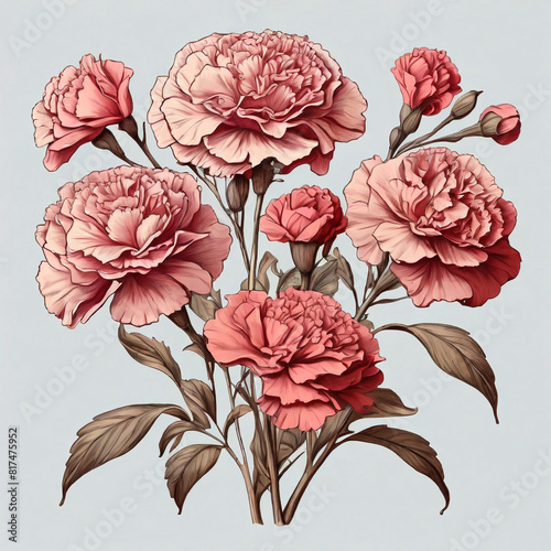 png-vintage-drawing-carnation-flowers-pattern-sketch-plant