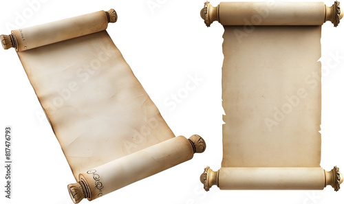old scroll paper isolated on white background