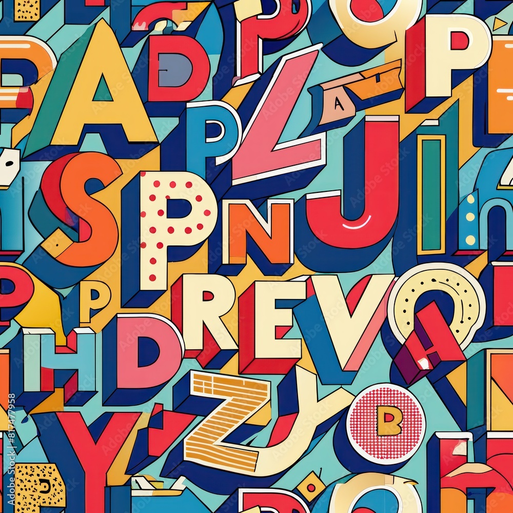 Seamless pattern of blocky alphabet letters and numbers, spelling out messages and greetings for your loved ones, Generative AI