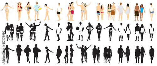 beach people collection set full isolated silhouette