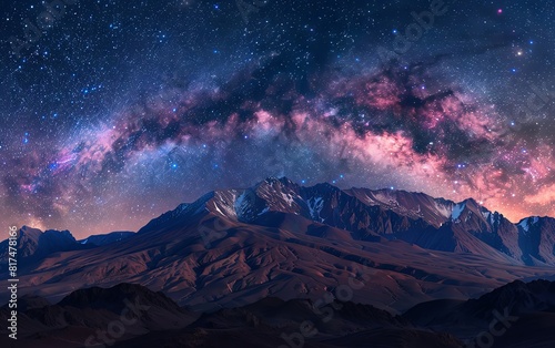 A long exposure of a starry night over a mountain range  capturing the vastness and beauty of the universe for dramatic wall art.