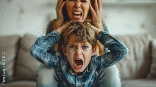 Mãe e Criança irritada com raiva photo