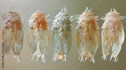 Buff-tip moth (Phalera bucephala) pupae. Chrysalises of moth in family Notodontidae, seen in different orientations showing variation photo