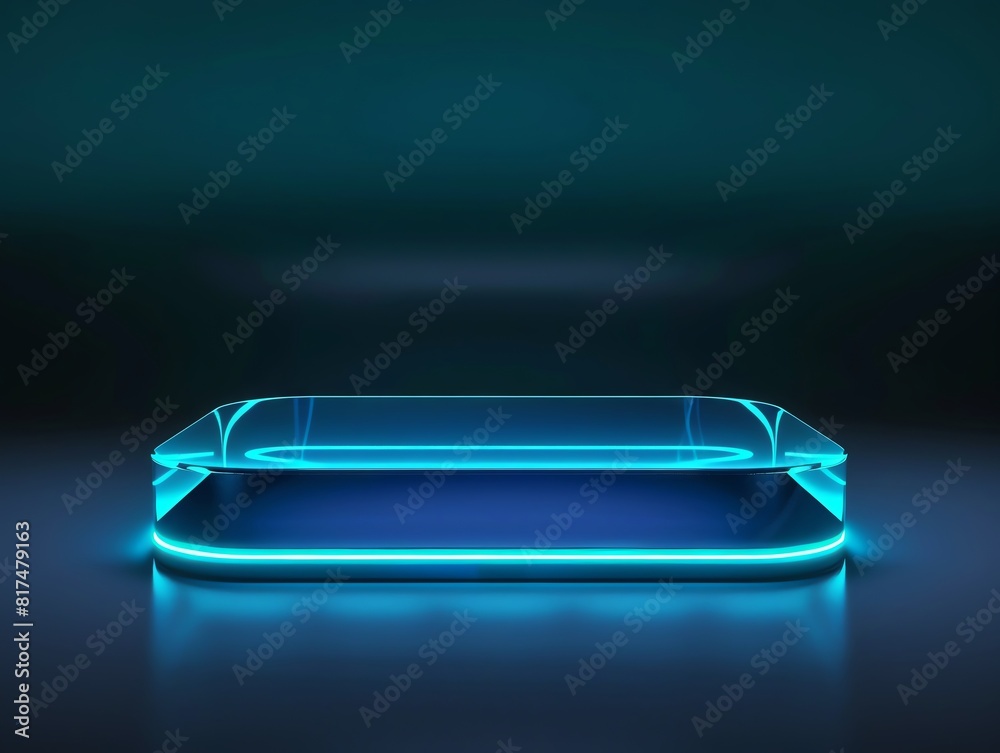 Neonlit glass podium in a dark room, creating a futuristic vibe for tech gadgets or innovative product launches. Neonlit glass podium in a dark room, creating a futuristic vibe for tech gadgets or innovative product launches.