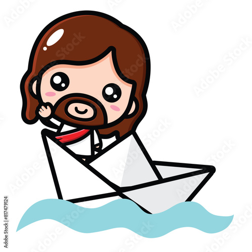 cute jesus riding a paper boat
