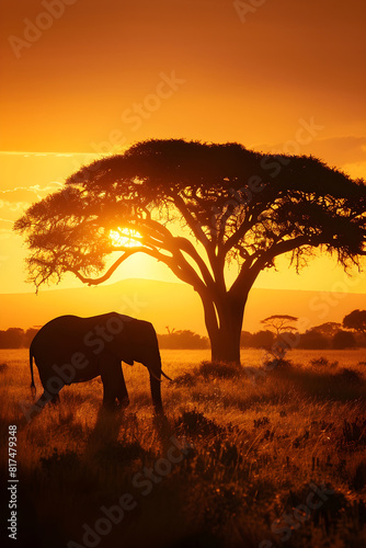 Sunset Sojourn: An Elephant's Journey Through the African Savannah