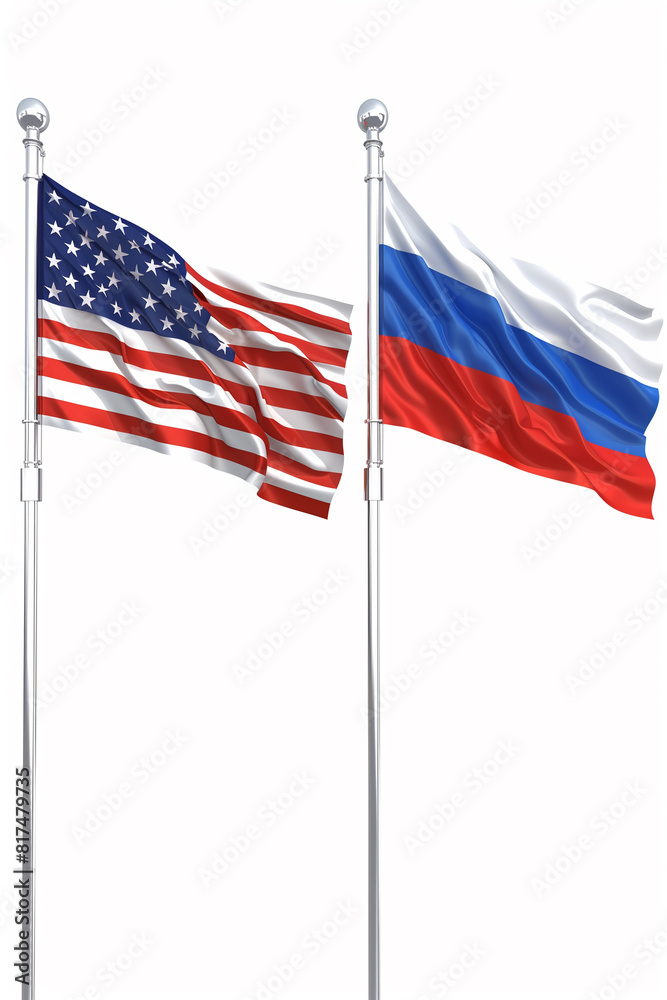 Fototapeta premium USA & Russia flag isolated on white background.
