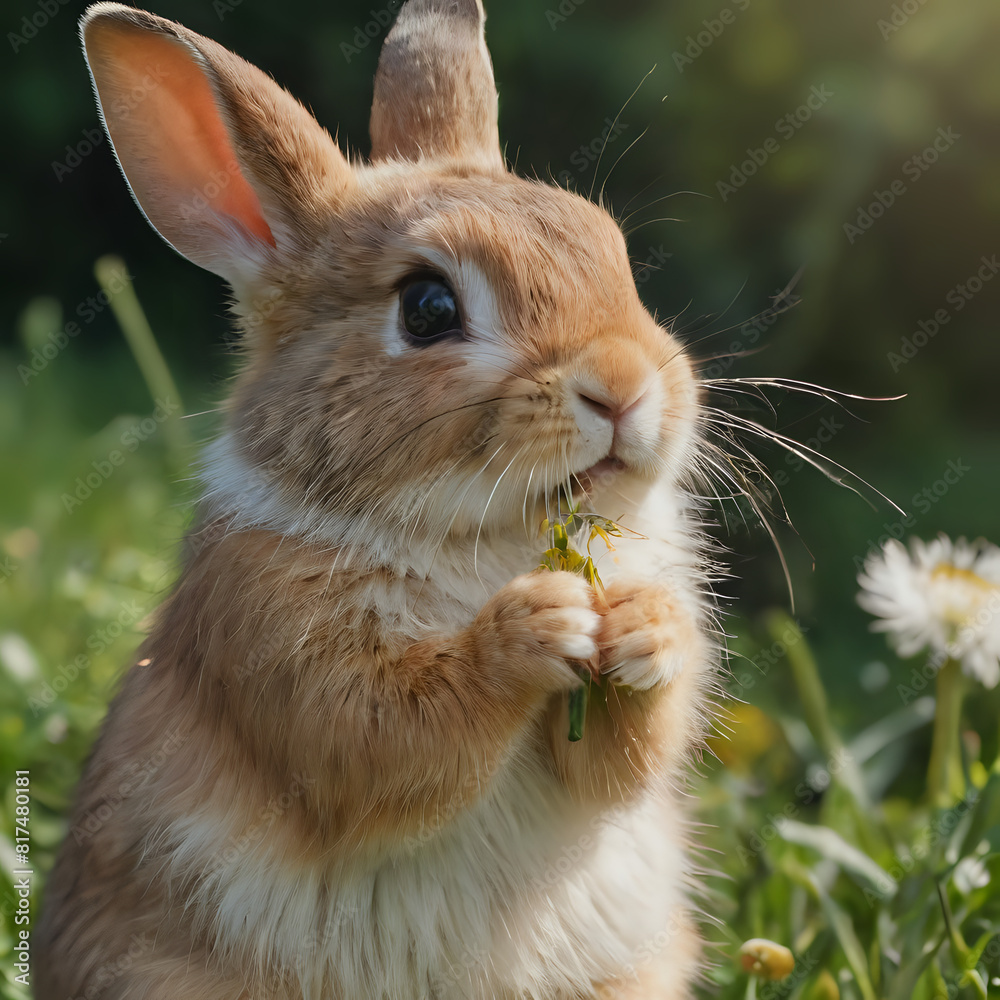a small rabbit that is eating some flowers a small rabbit that is eating some flowers