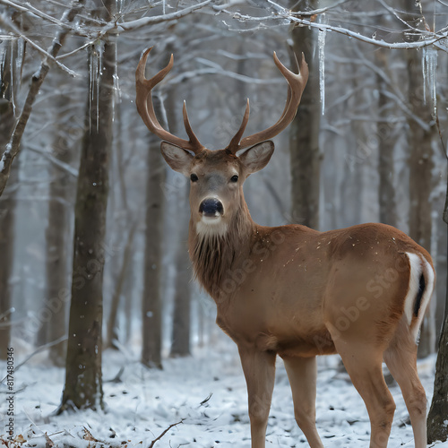 a deer that is standing in the snow in the woods