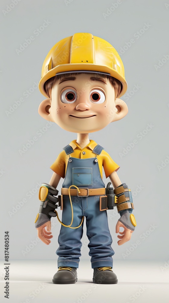 cute Engineer character white background 3D styled character funny cute front view simple 3d full color cute Engineer character white background 3D styled character funny cute front view simple 3d full color