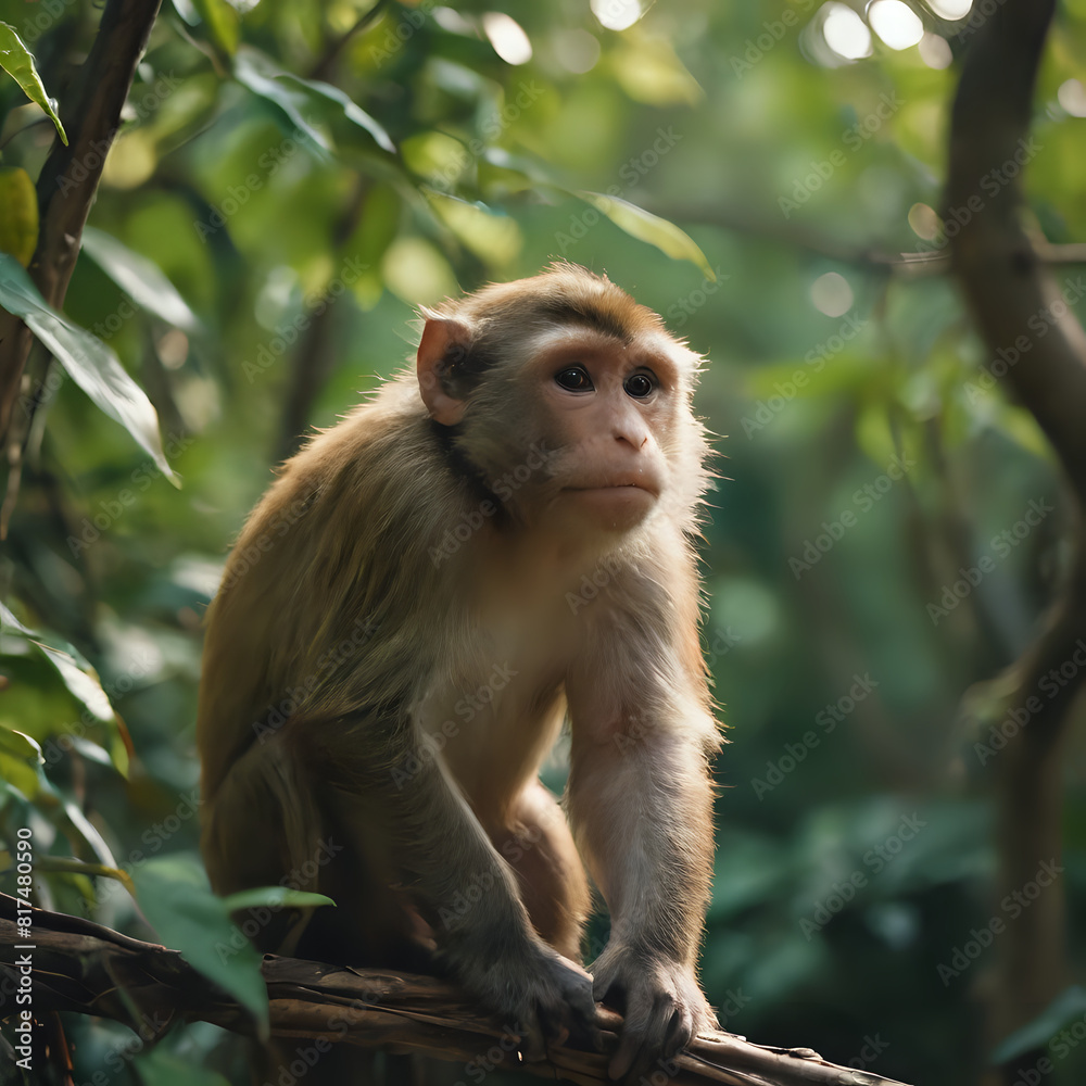 Obraz premium a monkey sitting on a branch in the woods