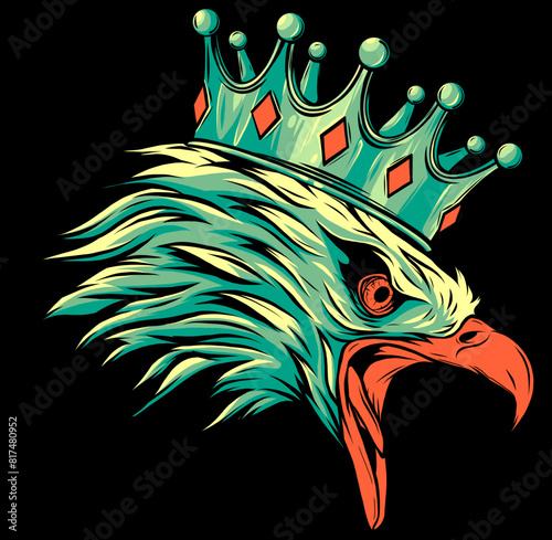 Mascot with crowned American eagle on black background. vector illustration photo