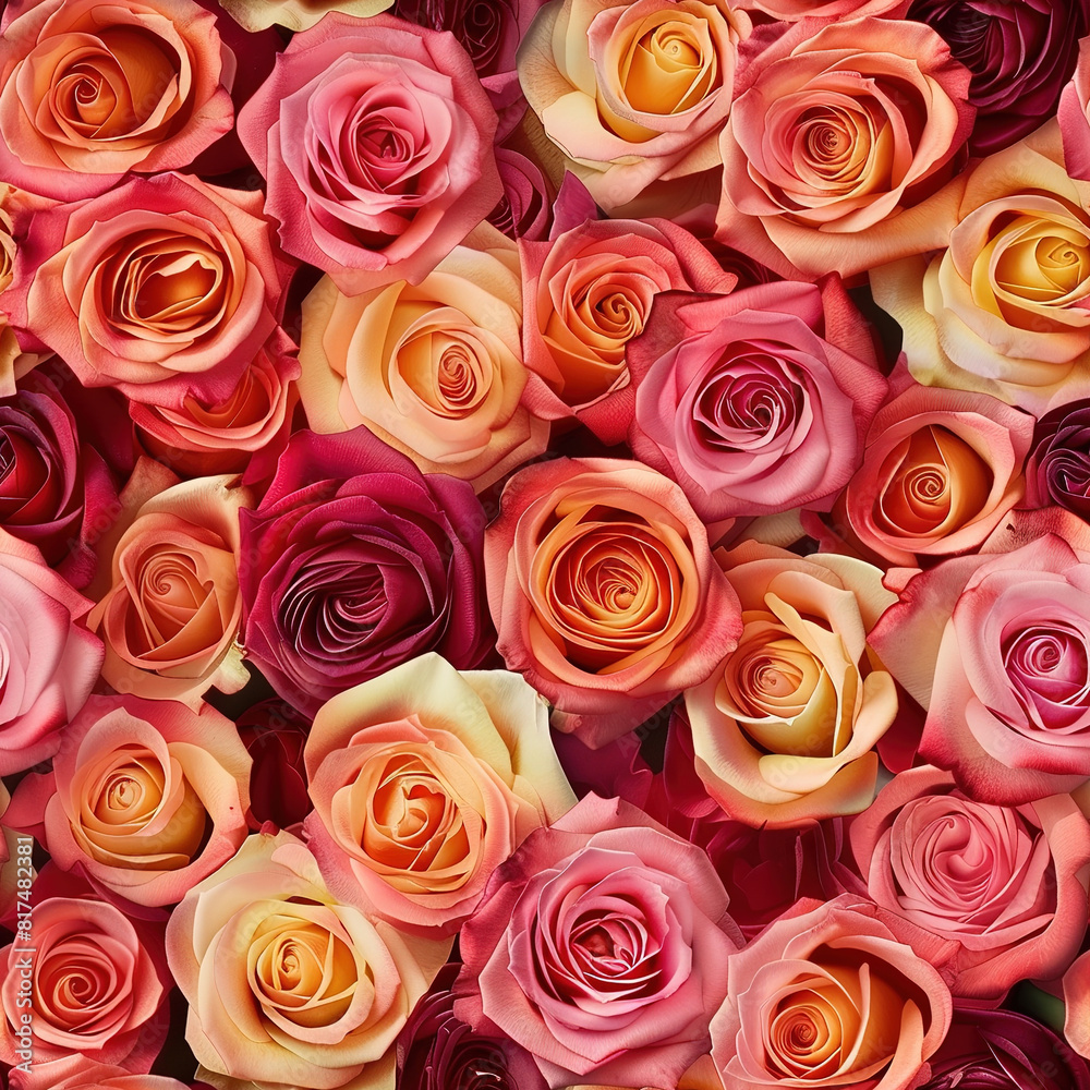 Fototapeta premium Bouquet Collage of Roses Seamless Pattern