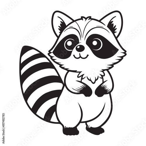Line art of raccoon standing cartoon vector