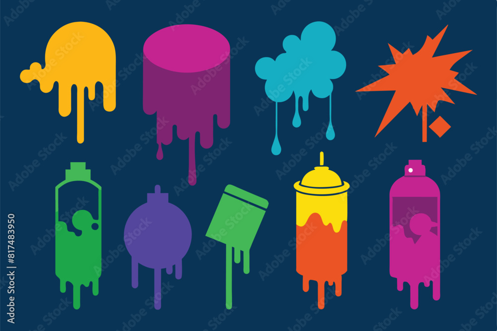 Spray painted texture vector set. Graffiti, dripping, color spray frame banner, stencil spray
