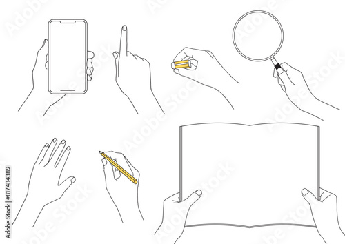 いろいろな手の手書きスケッチ風イラストセット