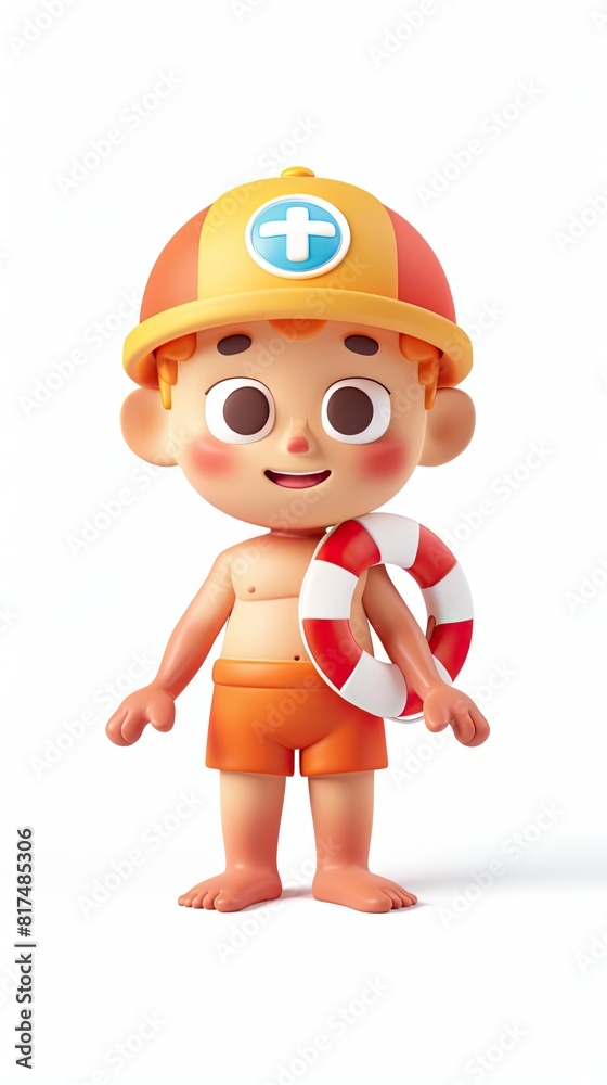 cute Lifeguard character white background 3D styled character funny cute front view simple 3d full color cute Lifeguard character white background 3D styled character funny cute front view simple 3d full color