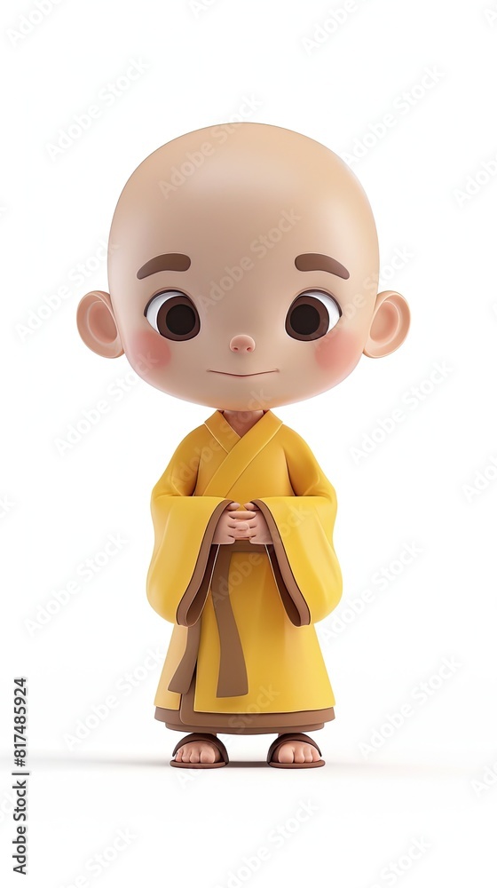 cute Monk character white background 3D styled character funny cute front view simple 3d full color