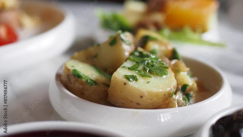 boiled potatoes on breakfast table boiled potatoes on breakfast table