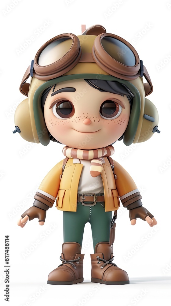 cute Pilot character white background 3D styled character funny cute front view simple 3d full color cute Pilot character white background 3D styled character funny cute front view simple 3d full color