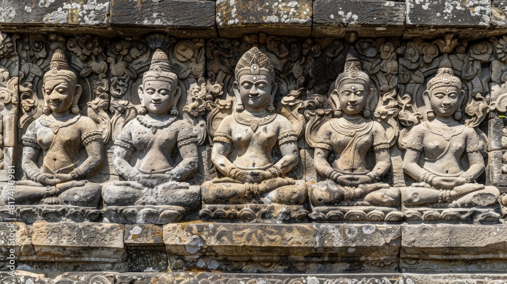 Relief of historical carvings on temple Borobudur AI generated Relief of historical carvings on temple Borobudur AI generated
