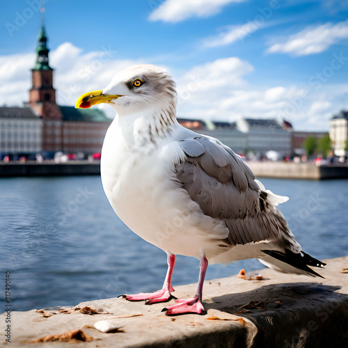 seagull bird animal copenhagen,A seagull spreads it's wings against the wind along the coasline.,generate ai
 photo