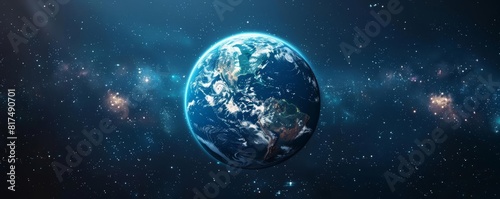 Minimalist representation of the Earth and a helmet  stark contrast between the vibrant blue planet and the stark helmet  focusing on simplicity and message
