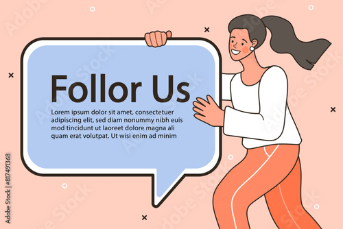 Woman holding speech bubbles. Online communication on social network and media. woman sending and receiving Internet messages.