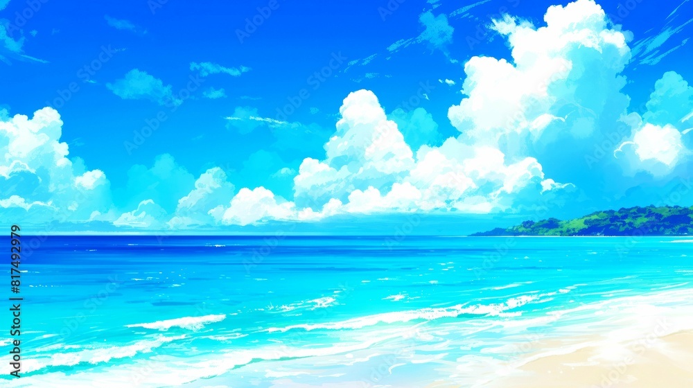 landscape beach style drawing anime background