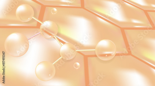 Hyaluronic acid and Niacinamide hair and skin solutions ad, gold collagen serum drops into skin cell with cosmetic advertising background ready to use, illustration vector.	
