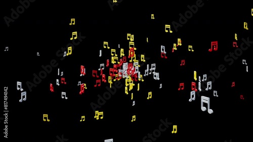Concept of flowing music tracks with symphony of rhythm and melodies simulating floating musical notes isolated in transparent background with alpha channel