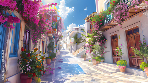 Fototapeta Naklejka Na Ścianę i Meble -  street in the town of island country. Generative AI