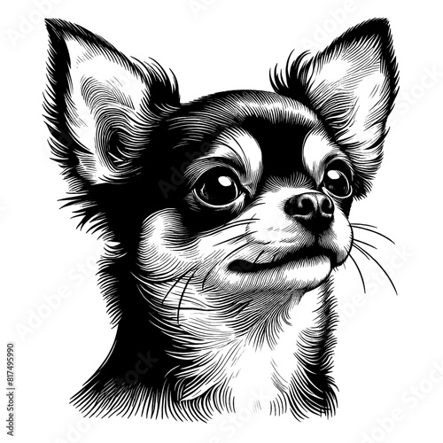 Hand drawn cute Chihuahua portrait, vector sketch isolated on transparent background.	
