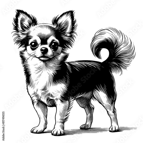 Hand drawn cute Chihuahua in full-body, vector sketch isolated on transparent background.	