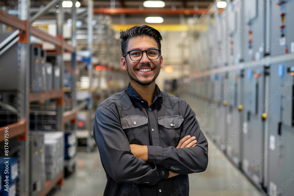 Obraz premium Logistics coordinator managing the supply chain for EV components.
