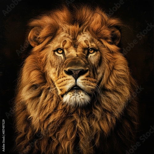 portrait of lion on dark and gold background
