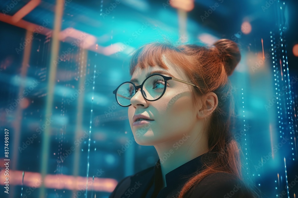 businesswoman on futuristic background businesswoman on futuristic background