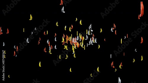 Concept of flowing music tracks with symphony of rhythm and melodies simulating floating musical notes isolated in transparent background with alpha channel