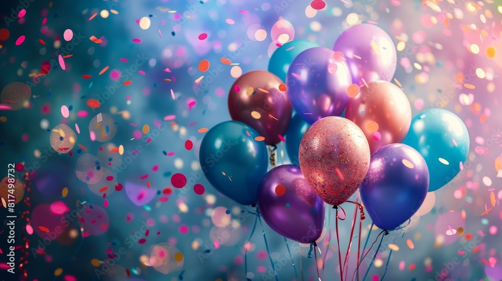 scene featuring balloons and confetti against a vibrant background scene featuring balloons and confetti against a vibrant background