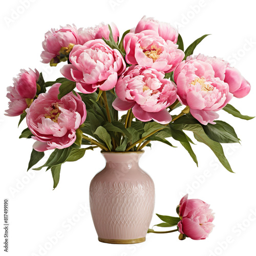 a flower of blossom peonies pink in vase, Isolated on transparent PNG background, Generative ai © Rajesh