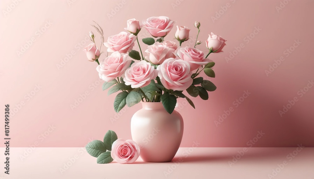 A beautiful pink rose in a minimalist pot set against a soft pink background, showcasing elegance and simplicity. A beautiful pink rose in a minimalist pot set against a soft pink background, showcasing elegance and simplicity.