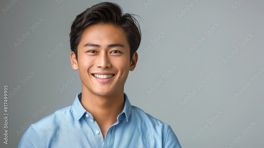 Confident Professional: Handsome Smiling Businessman in Blue Shirt isolated on gray background Confident Professional: Handsome Smiling Businessman in Blue Shirt isolated on gray background