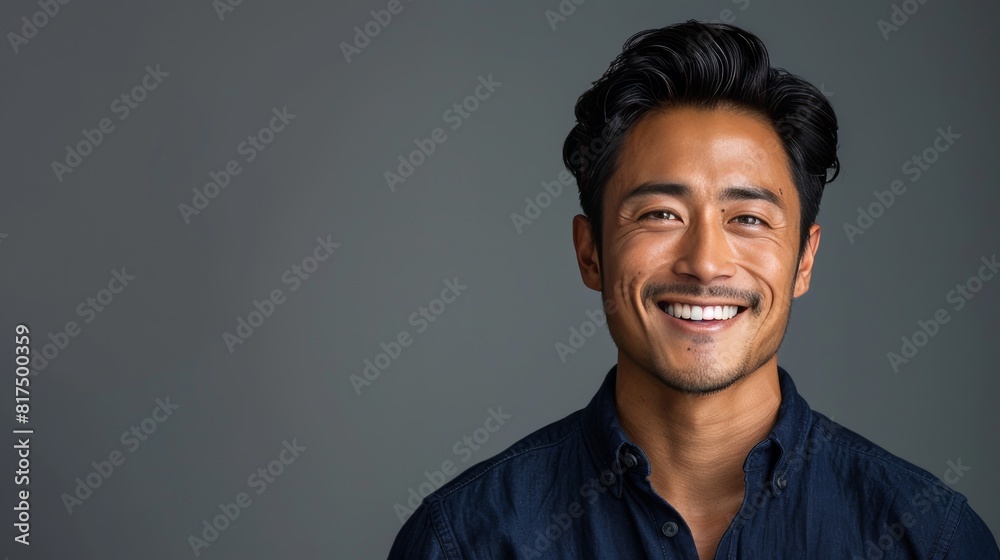 Obraz premium Confident Professional: Handsome Smiling Businessman in Blue Shirt isolated on gray background