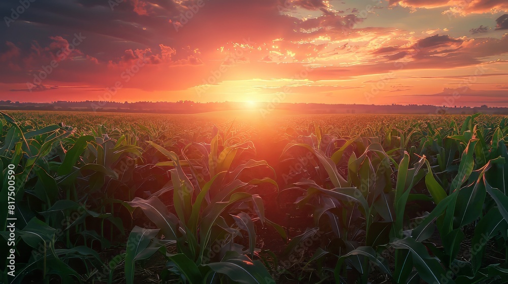 Fototapeta premium Corn field at sunset with the sky Generative AI